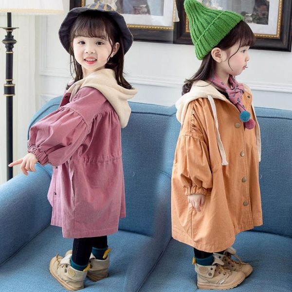 

jackets 2021 fashion spring autumn girls hooded jacket children's clothing girl trench coat kid females parka wind, Blue;gray