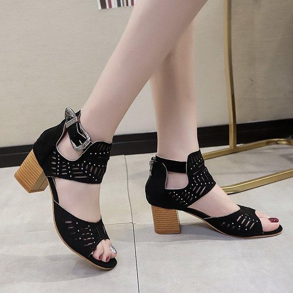 

gladiator sandals summer shoes open toe sandal boot cut outs party woman plus size sandalias female zapatos mujer 8136l, Black