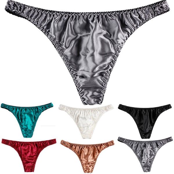 

underpants men's low waist silk briefs underwear thong fashion solid color comfortable and breathable bikini, Black;white