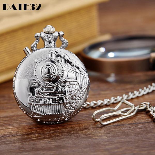 

pocket watches necklace pendant quartz watch luxury sliver luminous glow dial fob chain clock gift for boys men collection male reloj, Slivery;golden
