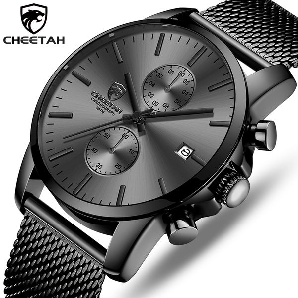 

cheetah watch men quartz watches stainless steel mesh waterproof mens wristwatch sports chronograph male clock relogio masculino 210517, Slivery;brown