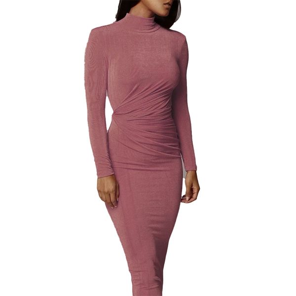 

winter turtleneck long sleeved pencil dresses lady party nightclub skinny hollow out dresses khaki ruched asymmetry robe longue 210414, Black;gray