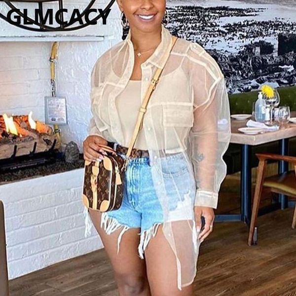 

women organza see through blouses shirt, White