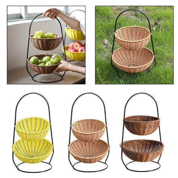 

2-tier fruit basket stand bread storage for kitchen organizer counter& organization