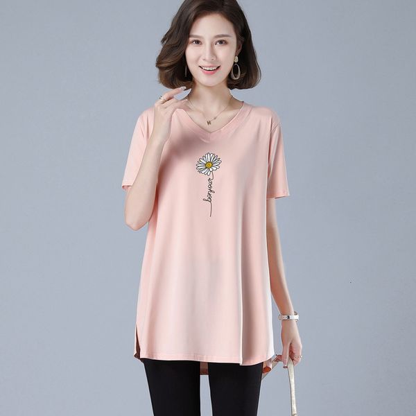 

women's polos size -4xl v-neck t-shirt summer tees casual fashion daisy print loose short sleeve g4ke, White