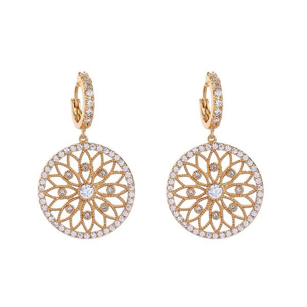 

dangle & chandelier me0071 2021 copper zircon gold color hollow flowers round 925 silver needle drop earrings for women wholesale jewelry