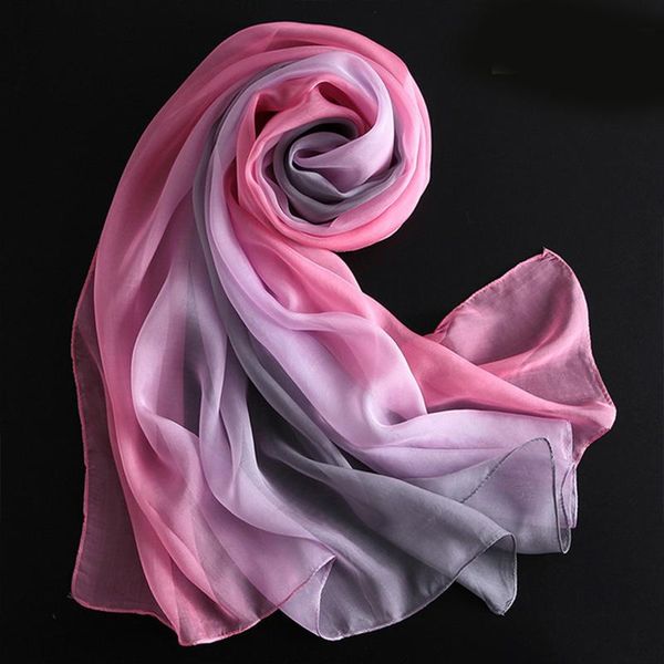 

scarves oversize gradient 100% pure silk solid natural chiffon women hijab wrap shawl beach towel brand long scarf, Blue;gray