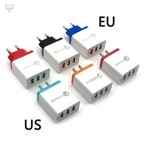 3 portas carregador de parede USB EUA Plug UE LED adaptador carregador viajar adaptador de energia conveniente com portas USB triplo para celular