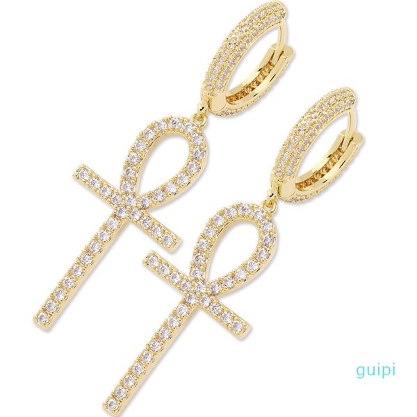 

men women cross earrings gold silver color key cross earrings fashion hip hop earrings gift for men women, Golden;silver