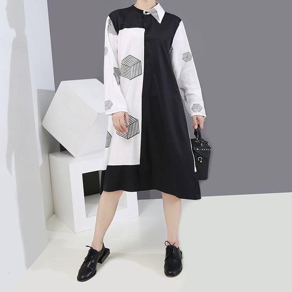 

female long dress autumn original plus size irregular fall loose skirt fine, Black;gray