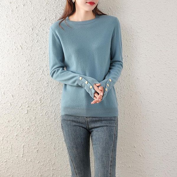 

women's sweaters lhzsyy 2021 autumn round neck base shirt women pure wool sweater pullover loose korean cashmere knit wild long sleeves, White;black