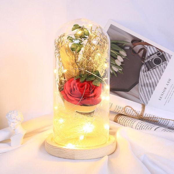 

party decoration creative 20led wooden base night lights rose flower glass dome copper wire fairy string valentine wedding birthday gift