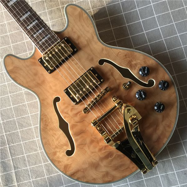 

small size es 339 electric guitar semi hollow body origina sunburst quilted maple jazz double f holes