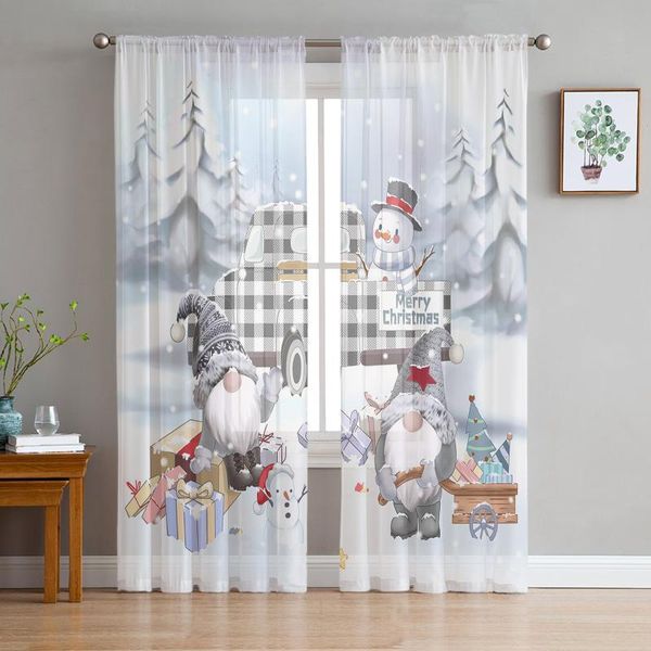 

curtain & drapes christmas truck snowman gift sheer tulle curtains for living room bedroom window home decoration