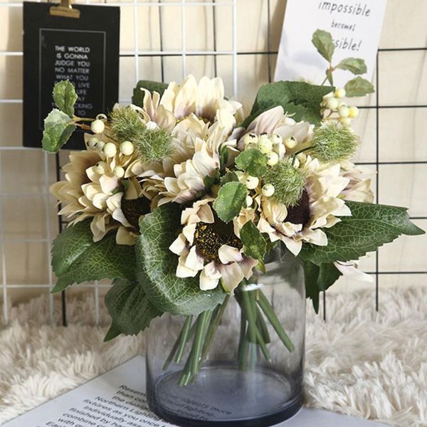 

artificial sunflower flower bouquet silk real touch fake flowers wedding decor floral home garden party valentine's day gift decorative