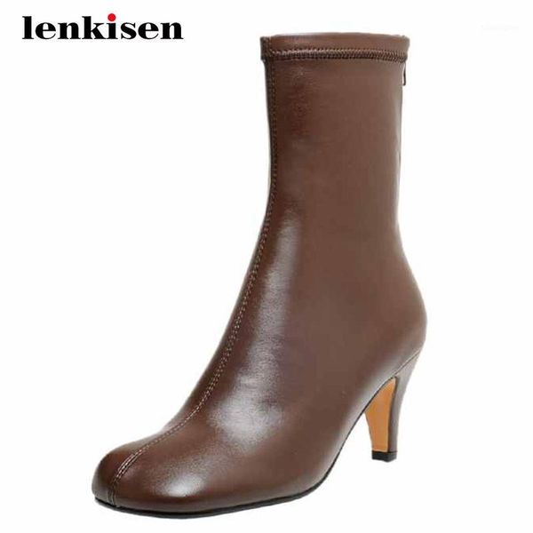 

boots lenkisen big size fashion microfiber streetwear square toe thin high heel zipper gorgeous dating mature mid-calf l861, Black