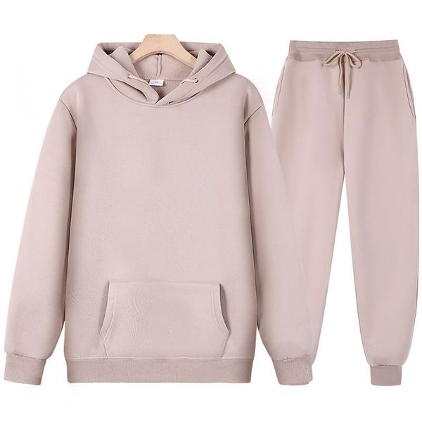 

women's two piece pants women tracksuit hoodies casual solid color long sleeve pullover + suit fleece hooded sportswear sets, White