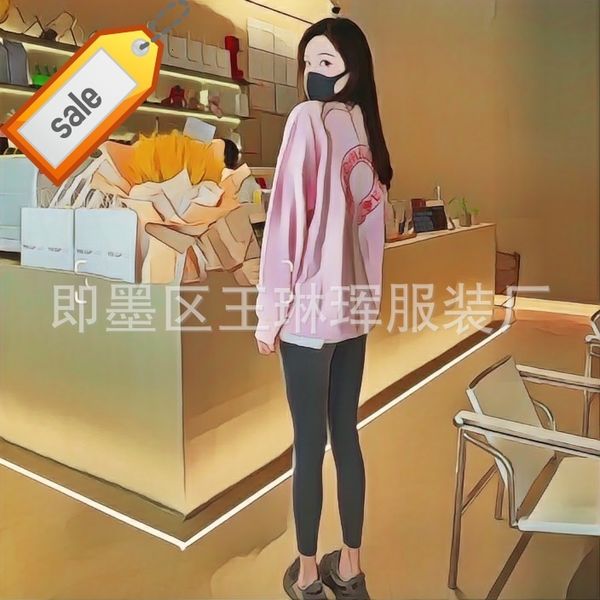 

limited cherry pink ch trendy back sanskrit phantom cross graffiti printed couple's women's sweater, Black