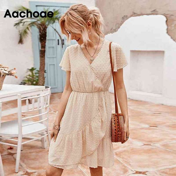 

elegant v neck lace chiffon women short sleeve summer beach dress female ruffles chic mini dresses vestidos mujer 210413, Black;gray