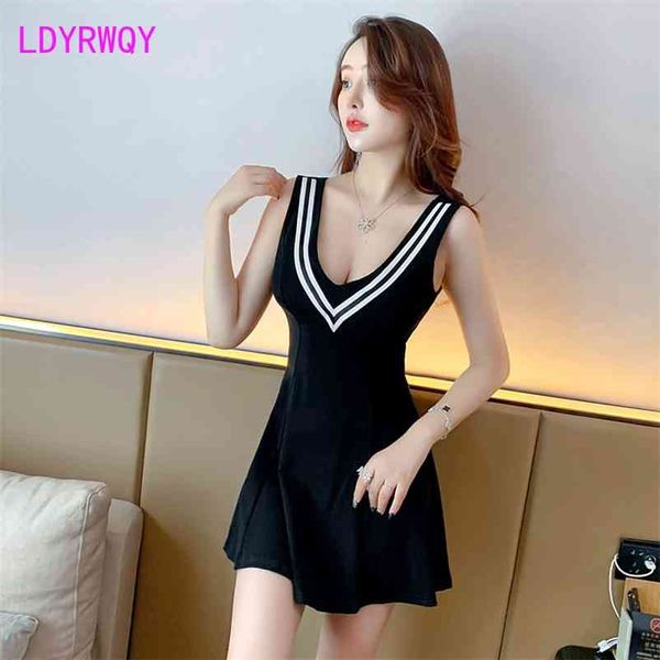 

women's nightclub big v-neck open chest sleeveless dress office lady sheath solid sleeveless 210603, Black;gray