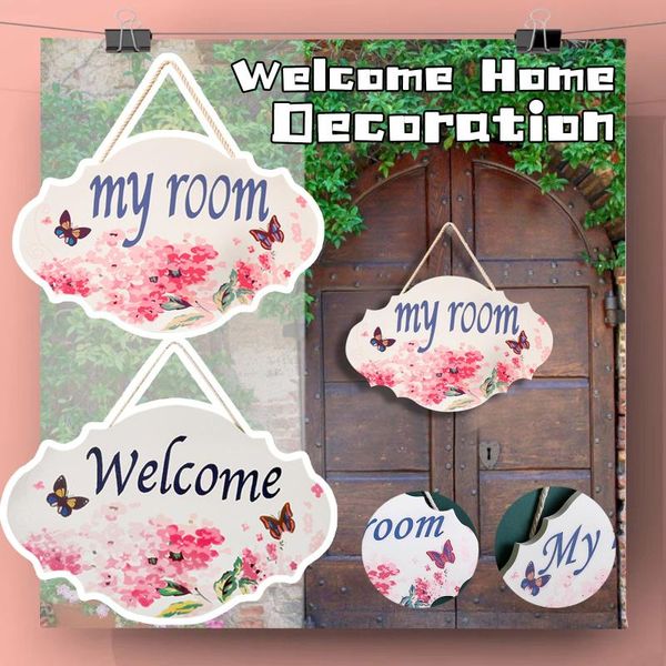 

40# welcome decorative board spring decoration family porch number plate bedroom door ornaments for home decor garden decorations