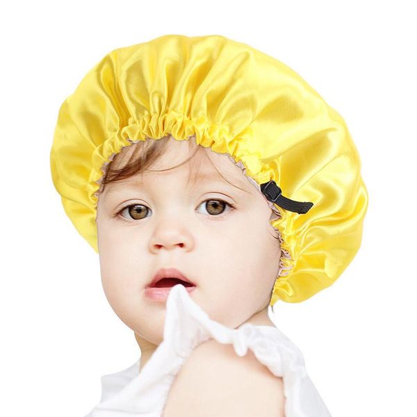 

beanie/skull caps children's double-layer satin lined hair bonnet plain color baby shower cap adjustment buckle bonnets head wrap sleep, Blue;gray