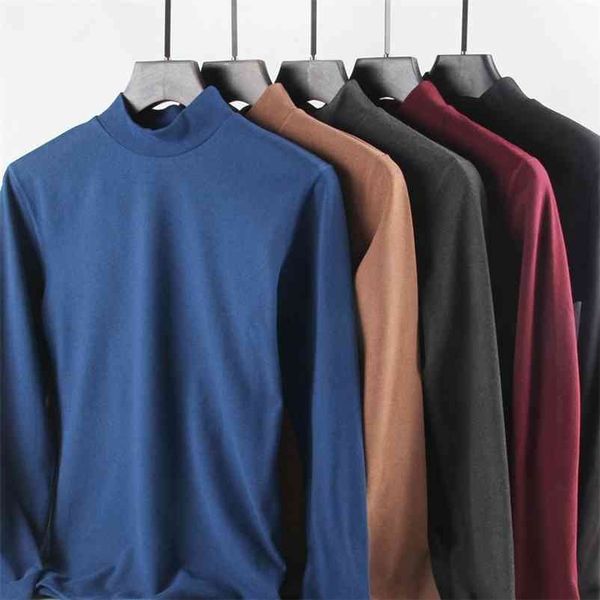 

men thermal underwear turtleneck spring autumn bottoming long sleeves high elastic t shirts solid casual pullovers 210409, White;black