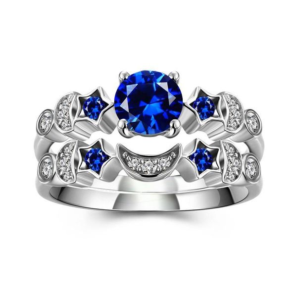 

wedding rings seanlov star moon ring sets blue crystal cz finger for women engagement jewelry gift luxury charm, Slivery;golden