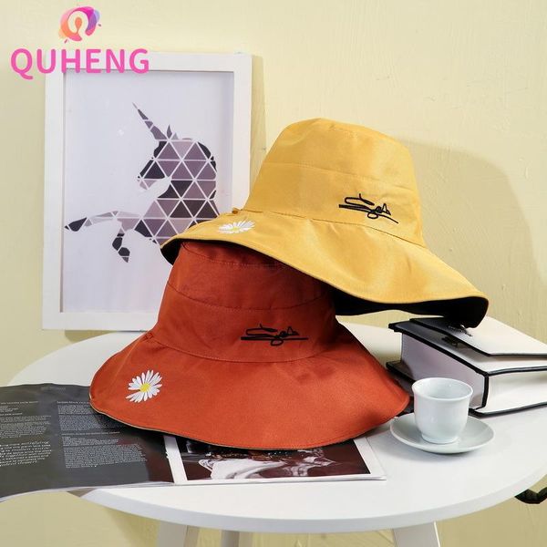 

wide brim hats quheng daisy embroidery summer outdoor fisherman hat letter street female sunhat z66, Blue;gray