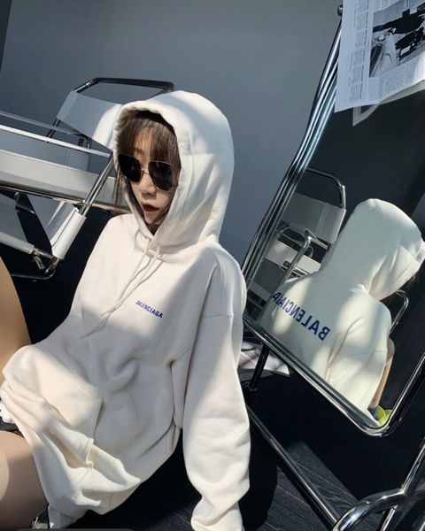 

brand hoodie korean autumn temperament letter white pullover sweater blue cream hooded drawstring female, Black