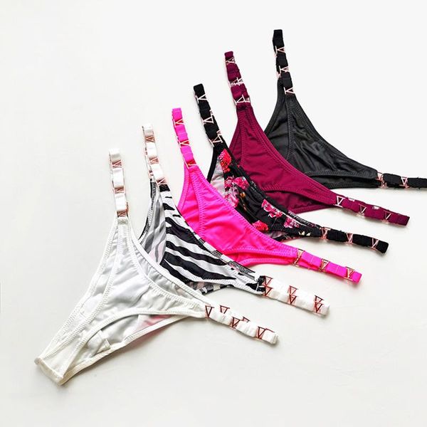

women's panties thong women underwear briefs seamless zebra flower low rise luxury metal buckle g string bikini girls female panty, Black;pink