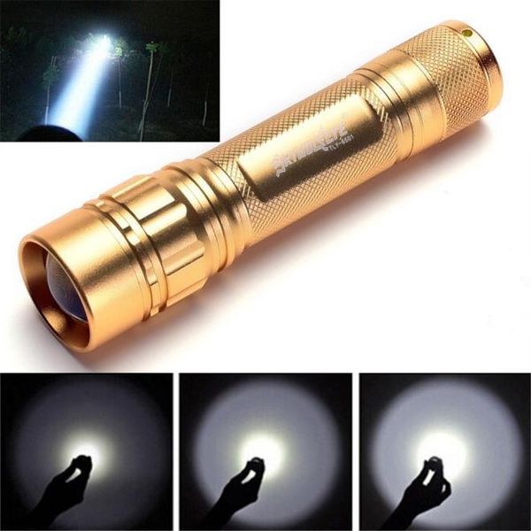 

flashlights torches zoomable 3000 lumen 3 modes xml xpe led focus 18650 gold lamp lighting distance used for adventure, camping,#