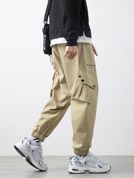 

men drawstring pocket detail cargo pants 01so#, Black