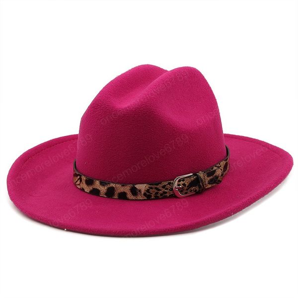 

leopard belt fedora hat women casual solid color wide brim jazz hat autumn winter men gentleman panama hat, Blue;gray