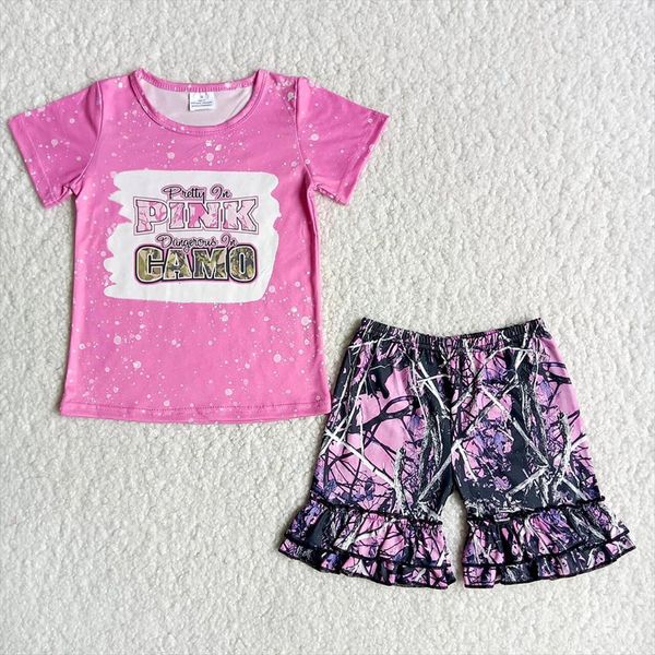 

fashion farm outfits baby girl cute pink color t shirt and camo shorts 2 pcs sets kids casual childrens summer, White