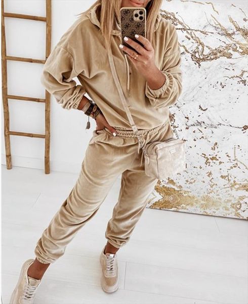 

autumn velour tracksuit velvet women tracksuits set sets winter suit two piece 2 outfits, Gray