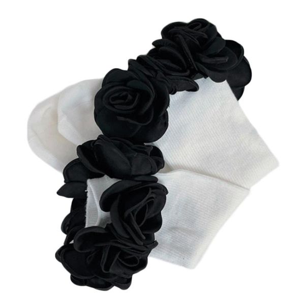 

socks & hosiery french style women lolita ribbed ankle harajuku elegant vintage 3d artificial camellia surround decoration mid tube crew, Black;white
