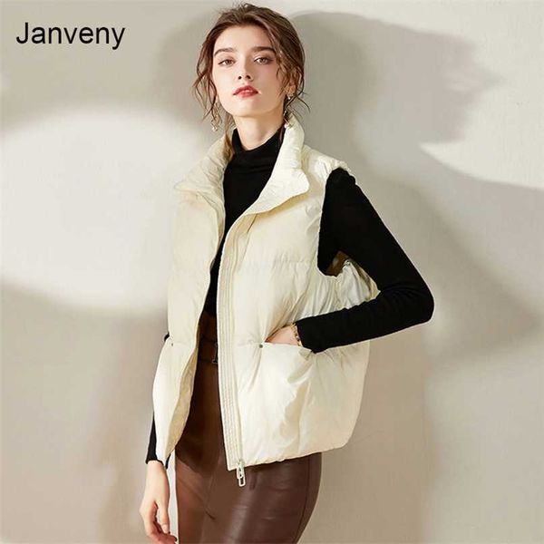 

women sleeveless women's ultra light duck down vests loose jacket girl gilet lightweight windproof female warm waistcoat 211123, Black;white
