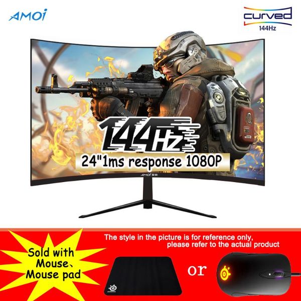 

amoi 24 inch 144hz 1ms respons pc 1080p monitor led gaming gamer computer screen curved lcd display with mouse pad,mouse monitors