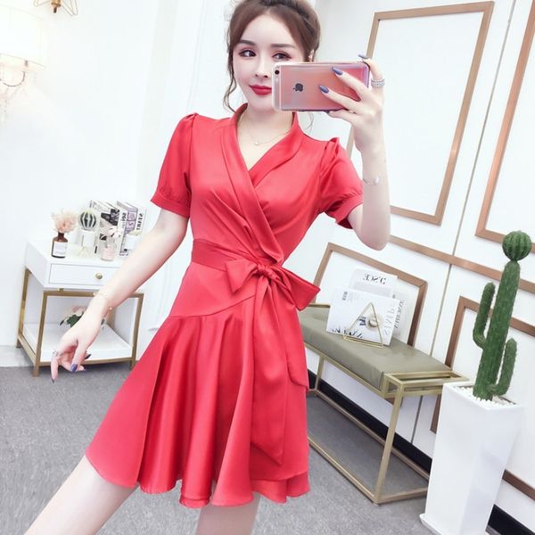 

women summer v-neck mini wrap dress fashion elegant high waisted sashes boho ruffles beach short dress vestidos 210518, Black;gray