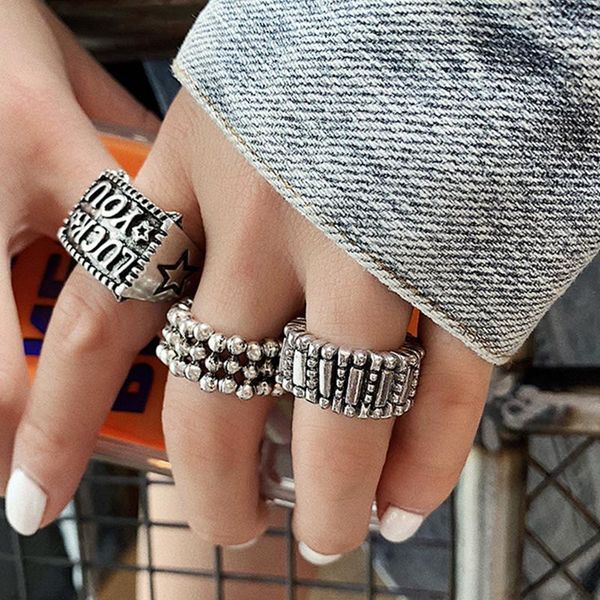 

cluster rings bohemia punk vintage geometric copper elastic ring dark exaggeration antique silver metal beads party jewelry gifts, Golden;silver