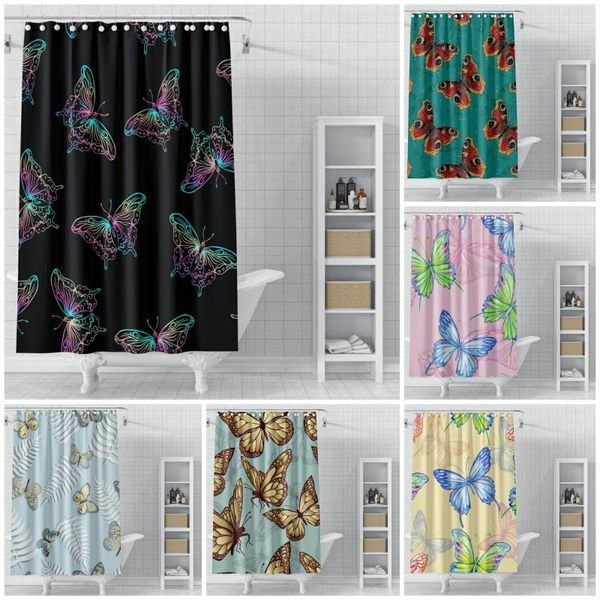 

shower curtains butterfly curtain 3d printing colorful waterproof washable polyester bathroom accessories and anti-rust hooks dectoration