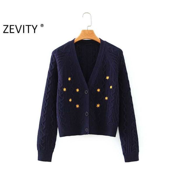 

zevity women vintage floral embroidery embroidery cardigan sweaters chic female leisure v neck long sleeve knitted s347 210603, White;black