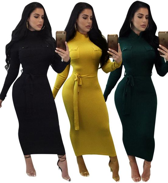 

casual dresses 2021 autumn and winter cloth the european american long sleeved hip buttocks dress 3 colors, Black;gray
