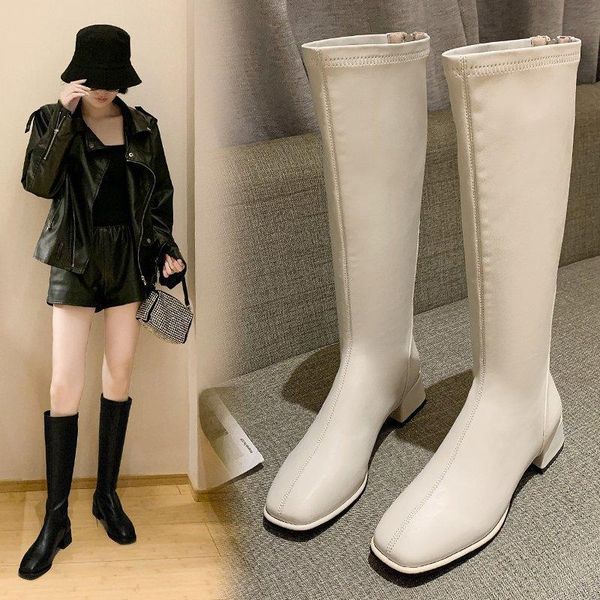 

fashion large-size leather face after zip-up long boots high-heeled knight women's, Black
