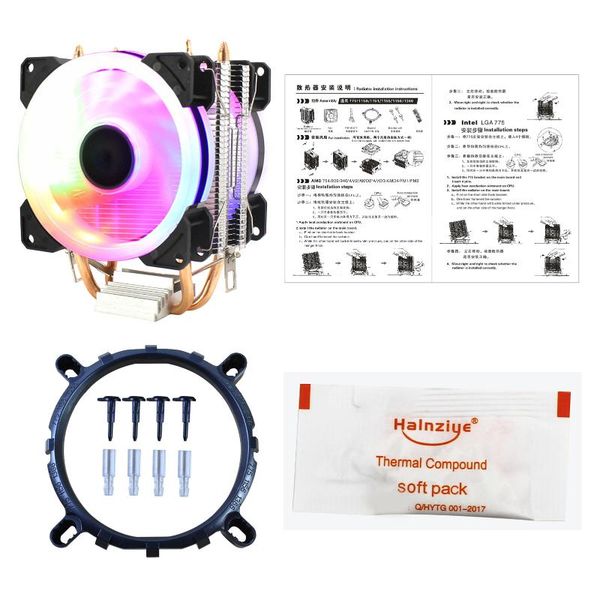 

fans & coolings dual fan cpu cooler professional universal 3 lines colorful light home copper heat dissipation silent replacement 6 heat-pip