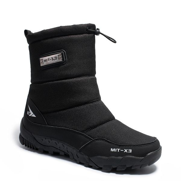 

2021 new men's outdoor waterproof snow boots short tube fishing shoes ski plush mountaineering cotton, Black