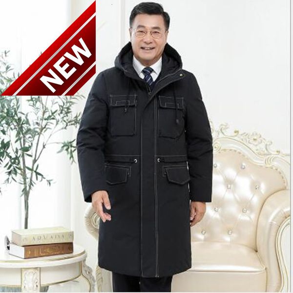 

middle-aged and elderly down jacket men medium length for thicken your coat to keep it warm, Black