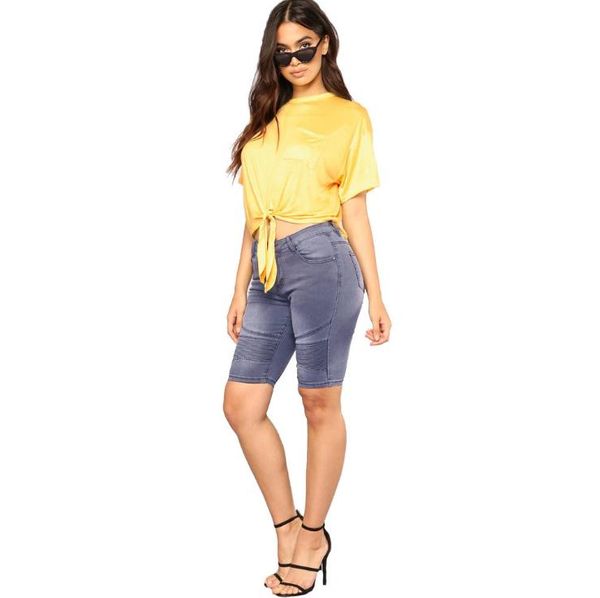 

2021 summer european and american five-point shorts pants women's motorcycle stretch denim midpants blue jeans, White;black