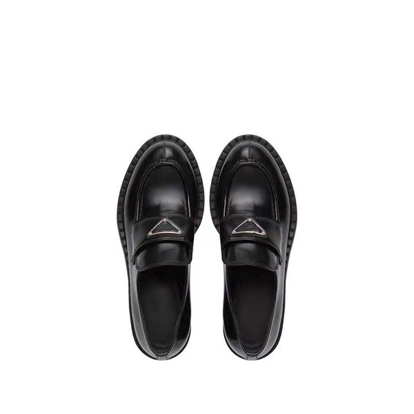 

dress shoes luxury women's 2021 patent leather british style triangle platform thick heel small, Black